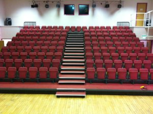 Tiered seating setup in the Civic Hall